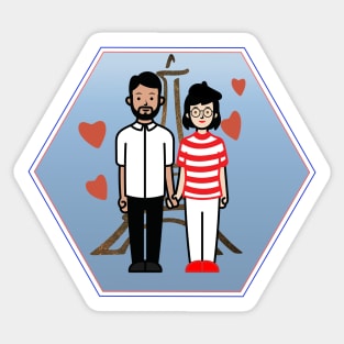 French Lovers Eiffel Tower Hexagon Sticker